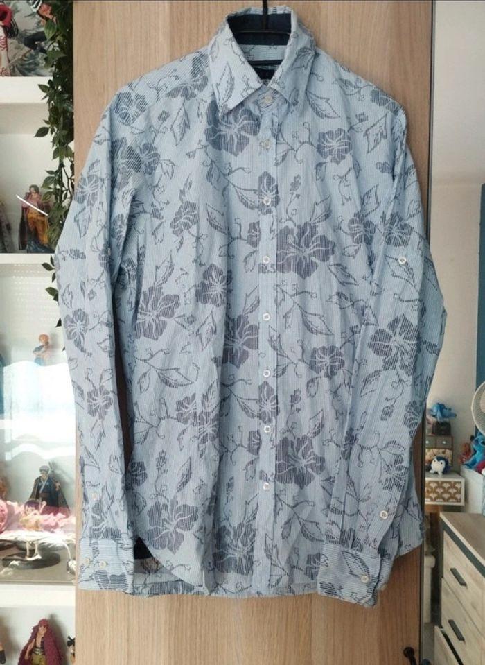 Chemise bleu clair fleuri Hawaï Izac - Taille S