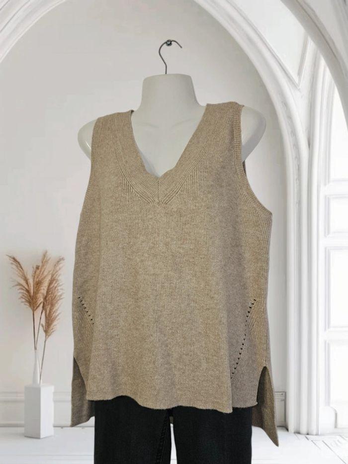 Pull sans manches beige - col en V - VILA - photo numéro 5