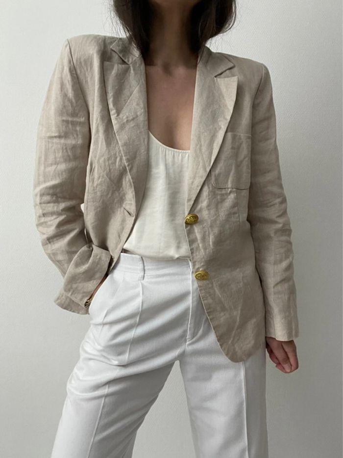 Blazer rétro beige 100% lin - photo numéro 5