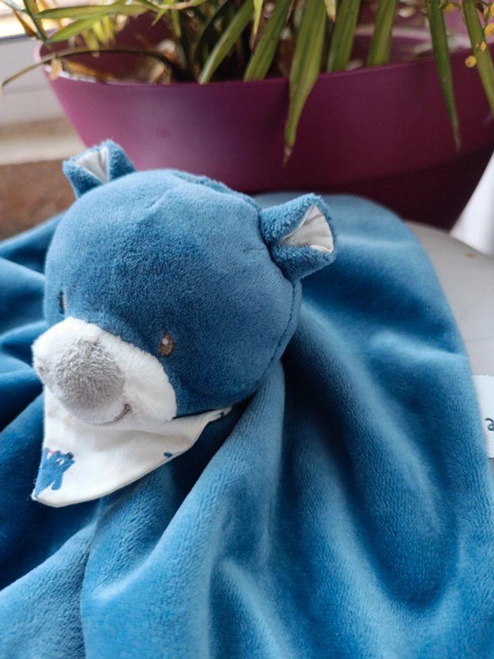 Peluche plush bout'chou boutchou doudou ours Bear ours small mouchoir couverture bleu blue cirque - photo numéro 4