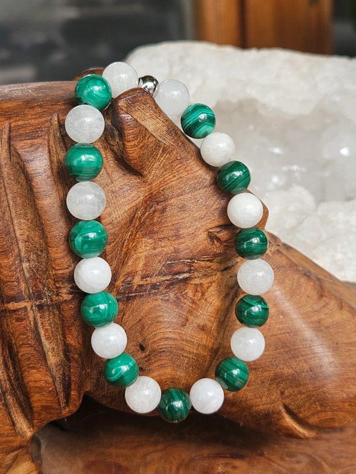 Bracelet en Malachite et pierre de lune