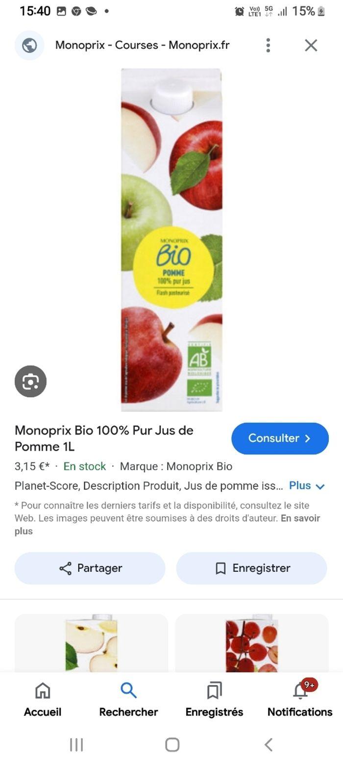 Monoprix bio pomme 100 % pur jus 1litre - photo numéro 4