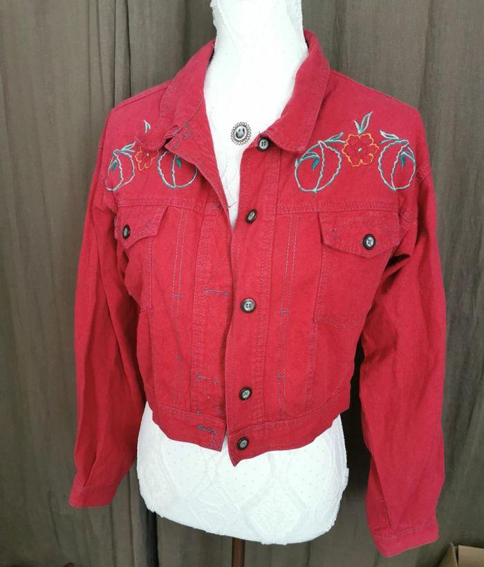 Veste blouson en jeans rouge vintage Alitor taille S 36 - photo numéro 1