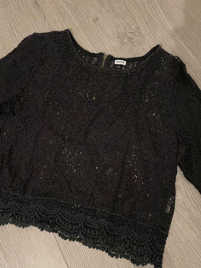 Blouse courte en dentelle crochet noir manches 3/4 pimkie taille 38 - photo numéro 2