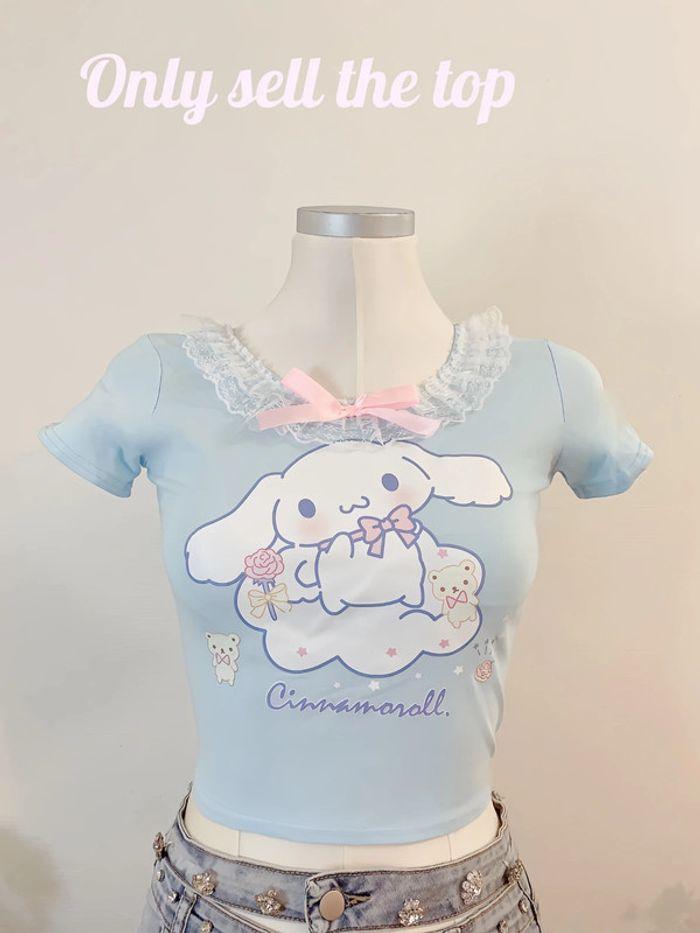 Top T-shirt Blue Lolita style Sanrio Cinnamoroll Cute Kawaii Cosplay - photo numéro 8