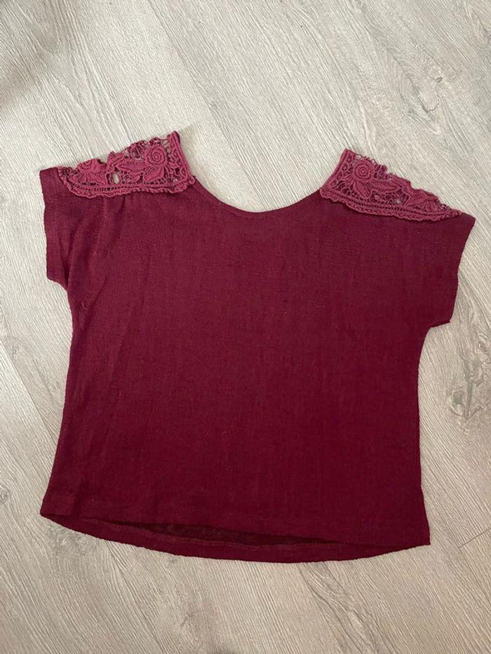 T-Shirt bordeaux dentelle aux épaules pimkie taille M - photo numéro 4