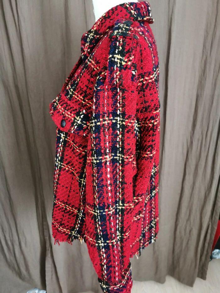 Veste texturé tweed Zara rouge à carreau jacket oversize  taille XS - photo numéro 2