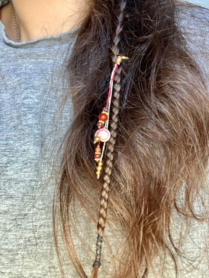 Bijou de cheveux - tresse/dread - en macramé avec pierre d’Agate et Japse - photo numéro 3