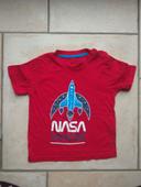 Tee shirt chemise manches courtes Garçon 12/24 mois fusée Nasa adventure 100% coton