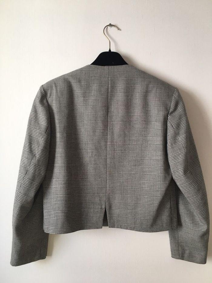 Veste blazer sans col vintage motif prince de galle noir et blanc - photo numéro 8