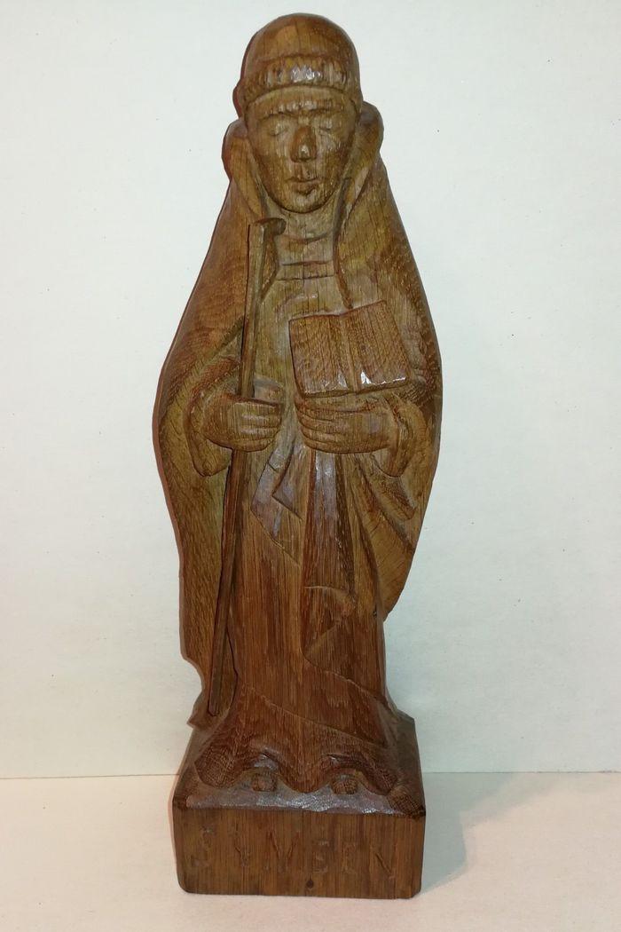 Statuette vintage en bois massif représentant l'abbé St Méen - photo numéro 4