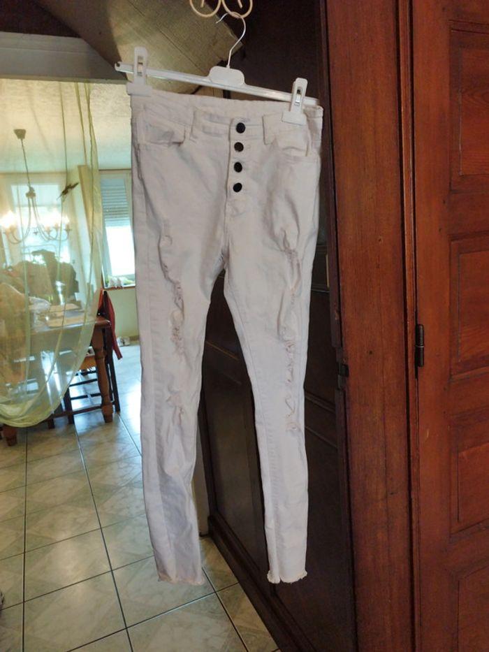 Jeans droit blanc déchiré troué Shein S/36 - photo numéro 2