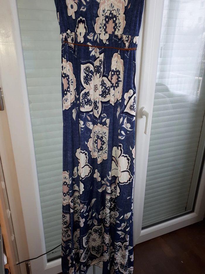 Robe longue sans bretelles bleu et fleurs rose 38/40 - photo numéro 8