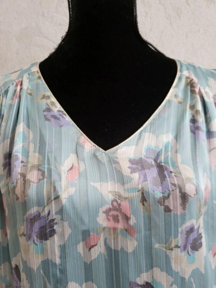 Blouse voile fleuri menthe aquarelle lady lol taille 48 - photo numéro 4