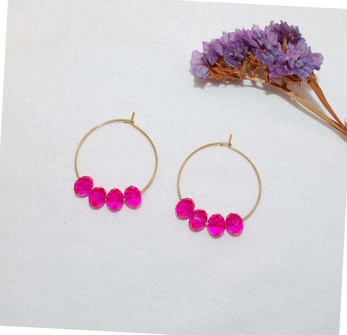 Boucles d oreille créoles roses fuchsia - photo numéro 2