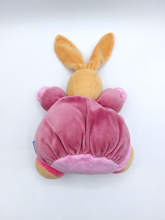 Doudou peluche lapin boule KALOO rose vert beige mauve 1998-2011 grelot 22 cm - photo numéro 2