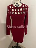 Robe bordeaux à manches longues ouvert devant et dos SHEIN taille S