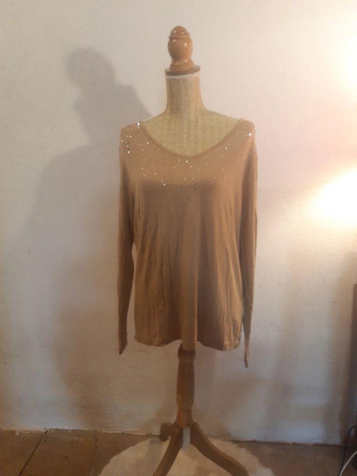 Tee-shirt manches longues Damart strass beige - photo numéro 2