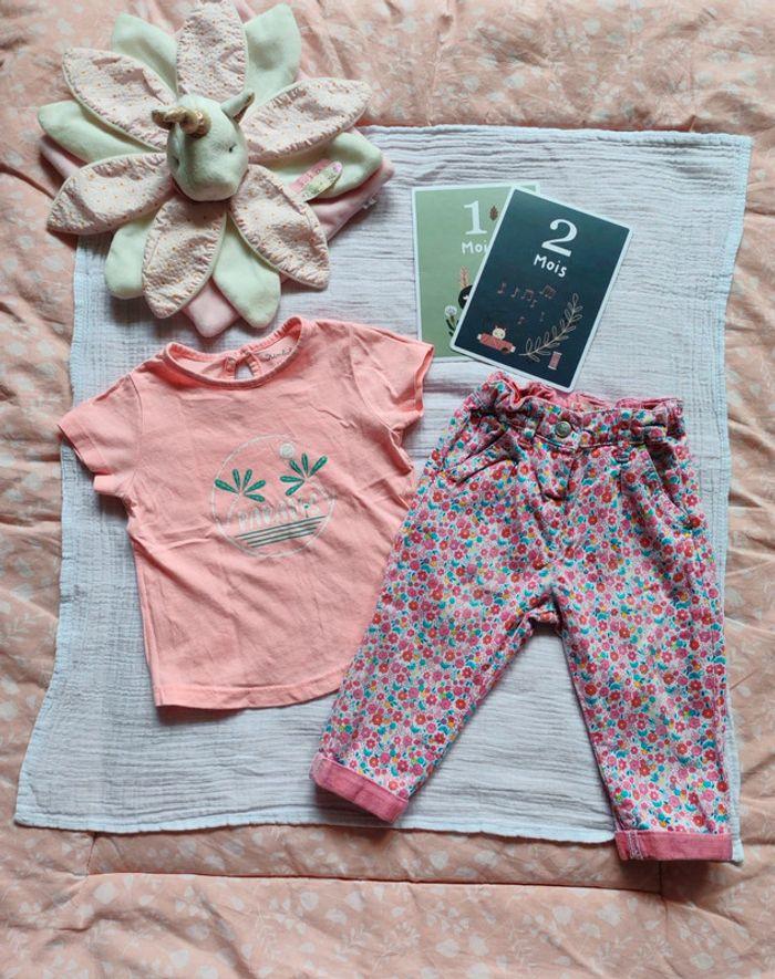 Ensemble t-shirt et pantalon bébé fille DPAM 12 mois - photo numéro 1