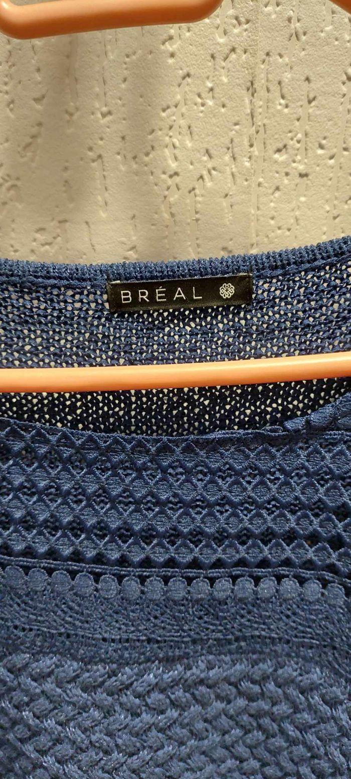 Très beau pull femme Bréal 4 (XL) manches courtes bleu marine maille ajourée excellent état - photo numéro 2