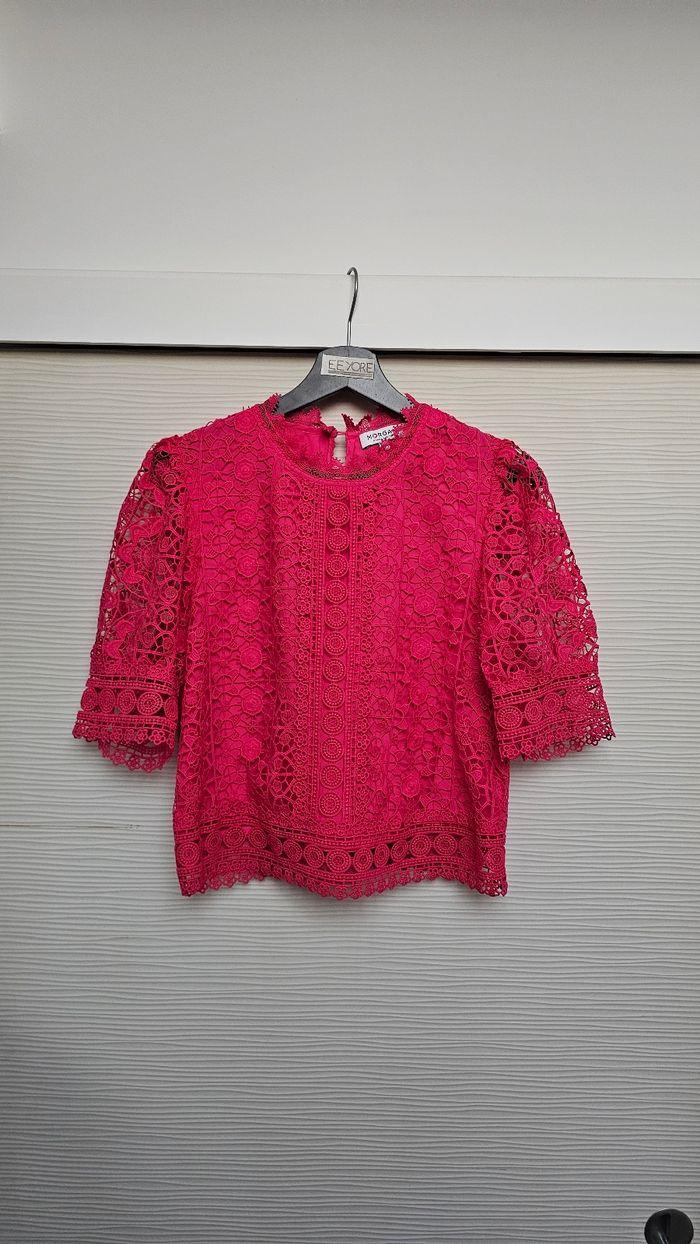 Blouse dentelle broderies guipure rose Morgan - photo numéro 1