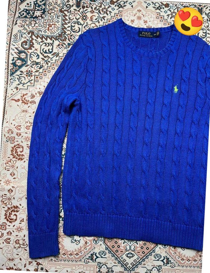 Pull torsadé Ralph Lauren bleu en coton pour homme | Taille S - photo numéro 3