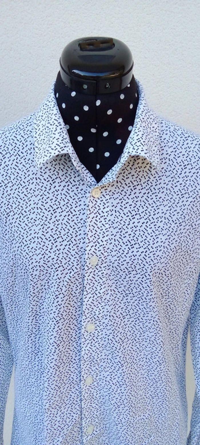 Chemise manches longues Jules blanche à petits motifs noirs Extra Slim Fit taille XL - photo numéro 2