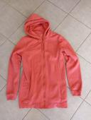 Comme neuf gilet long XS  rose corail zippé c apuche