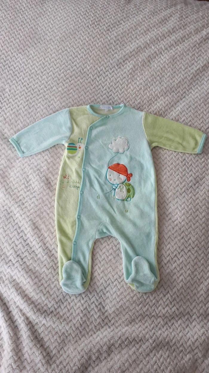 Pyjama velours vert clait et bleu ciel Kitchoun 6 mois - photo numéro 1