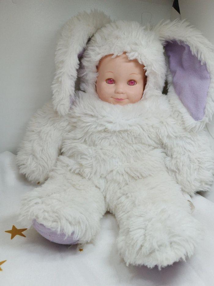 Anne Geddes poupée doll rabbit bunnies lapin yeux rouge carte blanc violet mauve 40 bébé - photo numéro 4