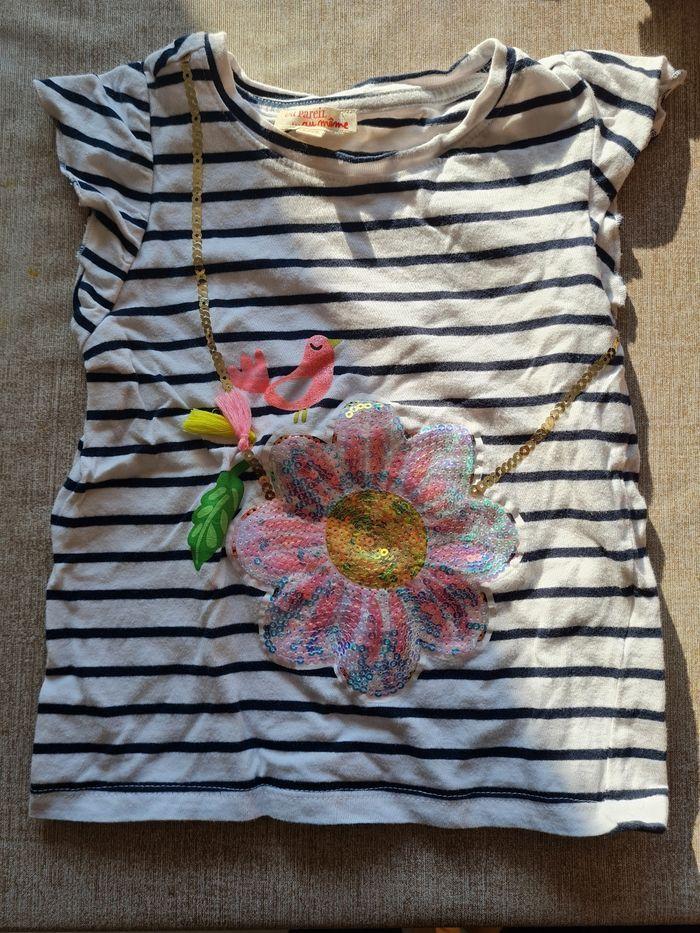 T shirt marine fleuri fille