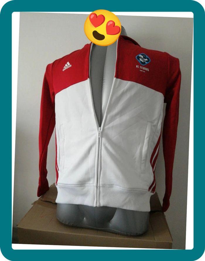 Gilet zippé Adidas rouge et blanc taille 13/14 ans - photo numéro 2