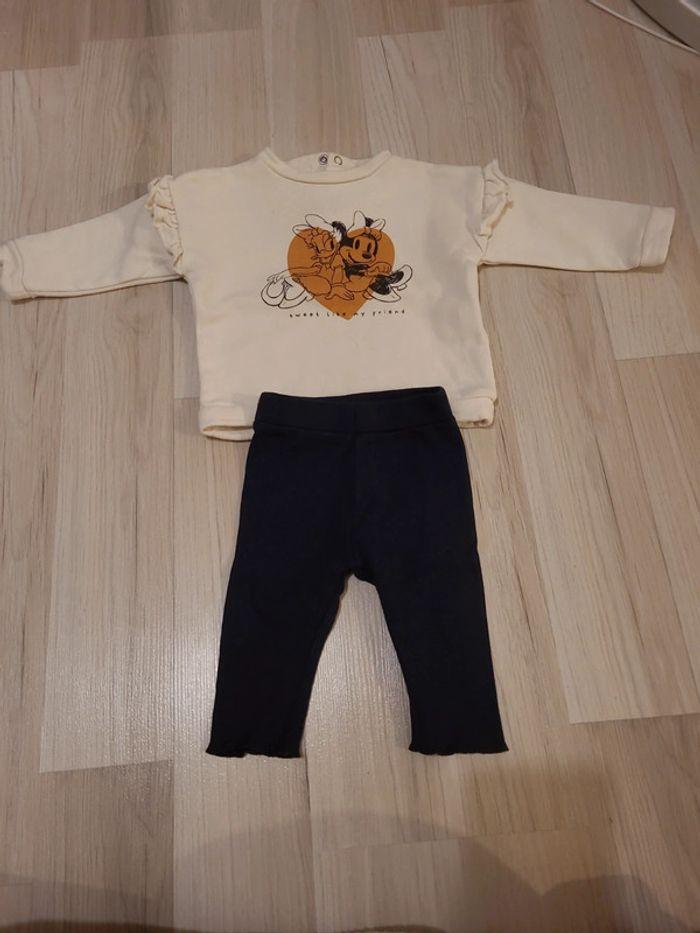 Ensemble bébé fille sweat beige minnie leeging T6mois TBE kiabi disney - photo numéro 1