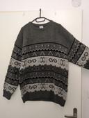 Pull vintage jacquard gris XXL