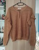 Blouse dentelle marron beige neuf Mango - Taille S 36