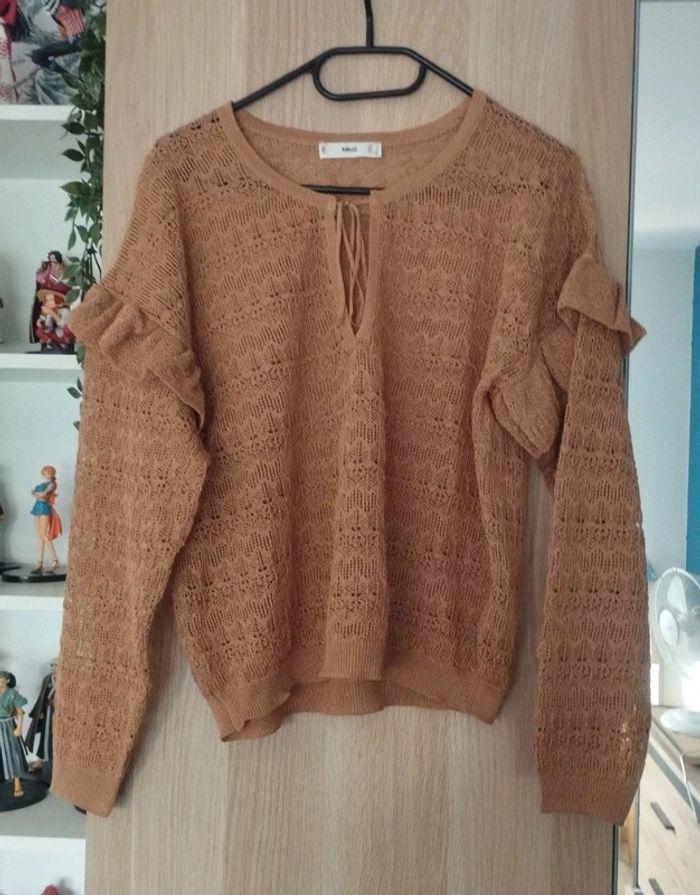 Blouse dentelle marron beige neuf Mango - Taille S 36