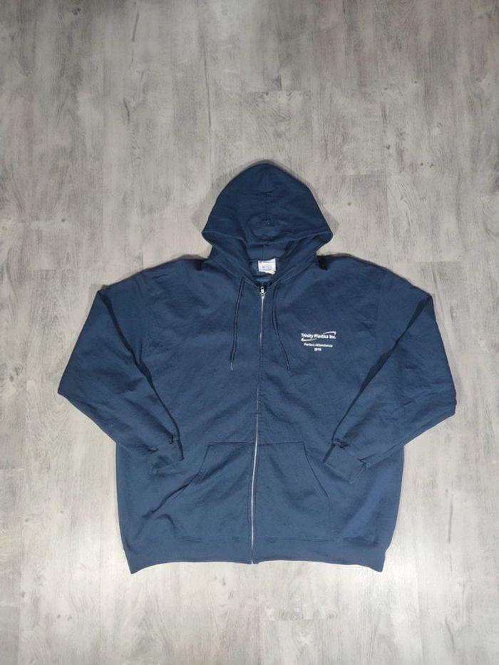 Veste à Capuche Full Zip Champion Bleu Marine Logo Brodé Blanc Taille 3XL Homme - photo numéro 1