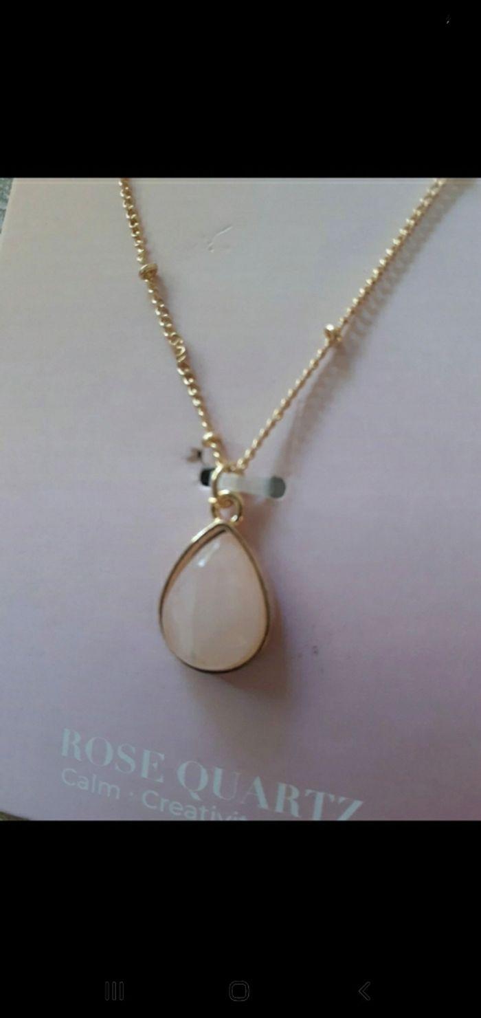 Collier pierre précieuse rose quartz neuf - photo numéro 3