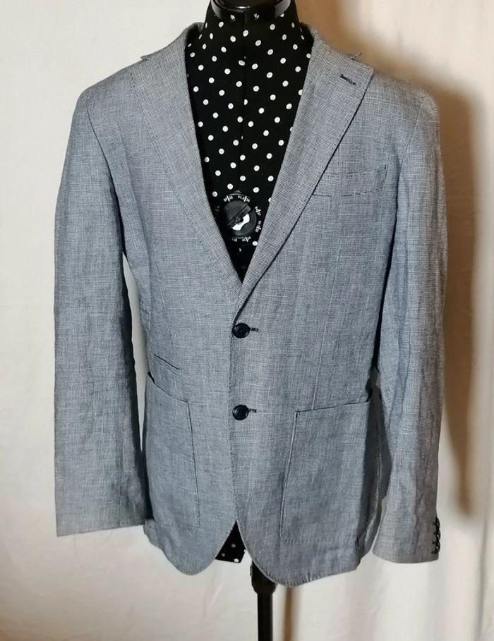 Veste de costume / blazer en lin marine et blanc taille 46 Kos'Son - photo numéro 6