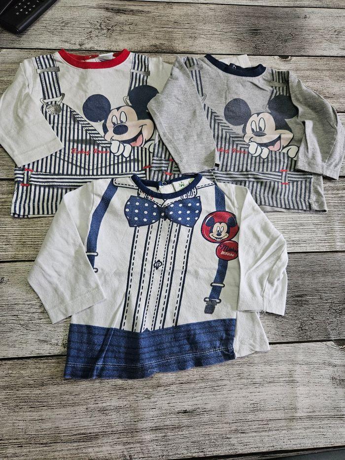 Lot de 3 tee-shirts manches longues disney baby mickey 12mois - photo numéro 2