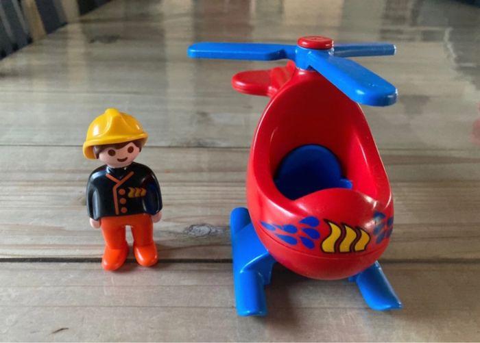 Playmobil 1.2.3 hélicoptère et pompier - photo numéro 1