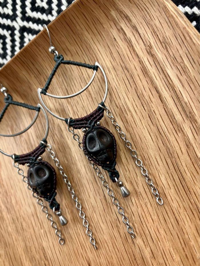 SOLDE -25% Boucles d’oreilles pendantes en macramé et acier inoxydable - photo numéro 3