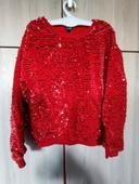 Pull rouge sequins brillant 8 ans Kiabi