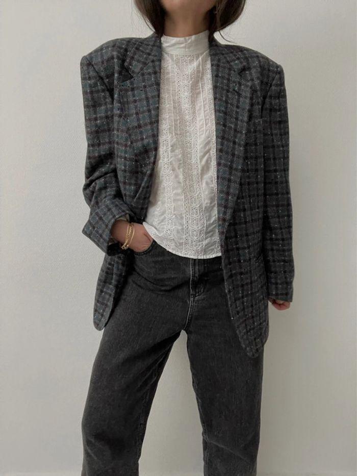 Oversized blazer effet carreaux 100% laine - photo numéro 9