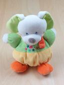 Doudou lapin boule jaune vert orange chat souris brodé écharpe Mots d'enfants