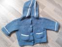 Gilet fait mains bleu 100% coton 6 mois