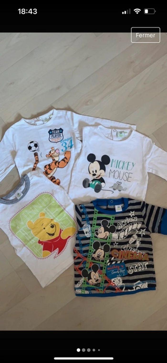 4 tee-shirts manches longue disney 12 mois - photo numéro 1