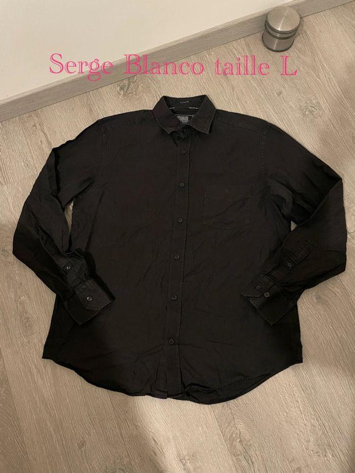 Chemise à manches longues noir rayure effet satiné Serge blanco taille L - photo numéro 1