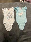 Lot 2 bodies manches courtes Disney Marie 12 mois