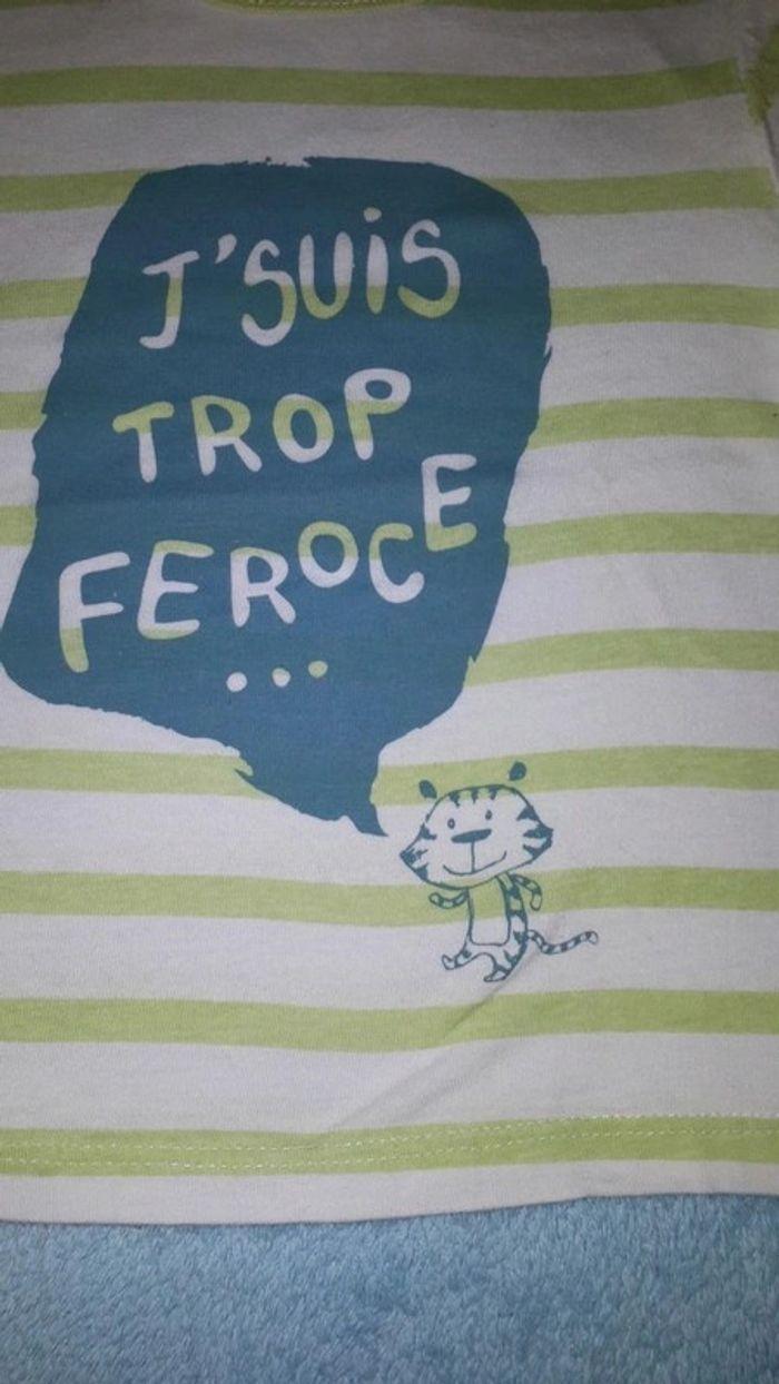 T-shirt manches longues à rayures blanc et vert pomme motif tigre 9 mois Kimbaloo - photo numéro 2